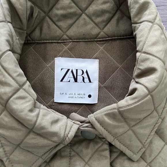 WOMENS  ZARA QUILTED GREEN ARMY VEST JACKET SZ SMALL - Picture 8 of 10